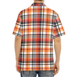 Orange And Black Madras Plaid Print Aloha Shirt