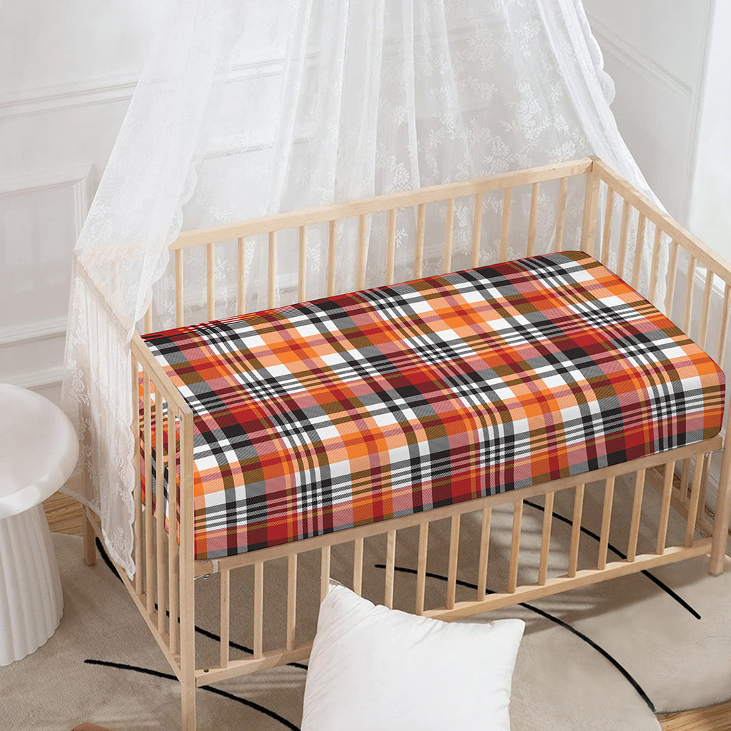 Orange And Black Madras Plaid Print Baby Crib Sheet