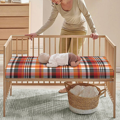 Orange And Black Madras Plaid Print Baby Crib Sheet
