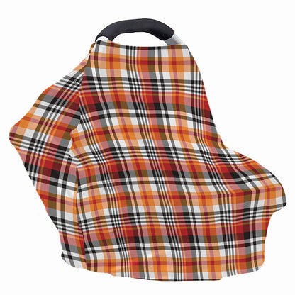 Orange And Black Madras Plaid Print Baby Seat Cover