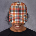 Orange And Black Madras Plaid Print Baseball Cap