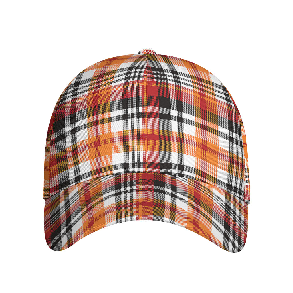 Orange And Black Madras Plaid Print Baseball Cap