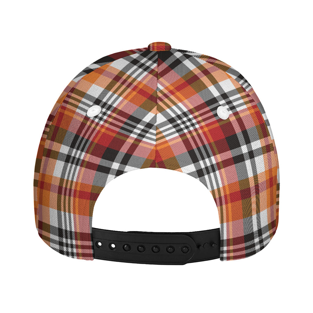 Orange And Black Madras Plaid Print Baseball Cap