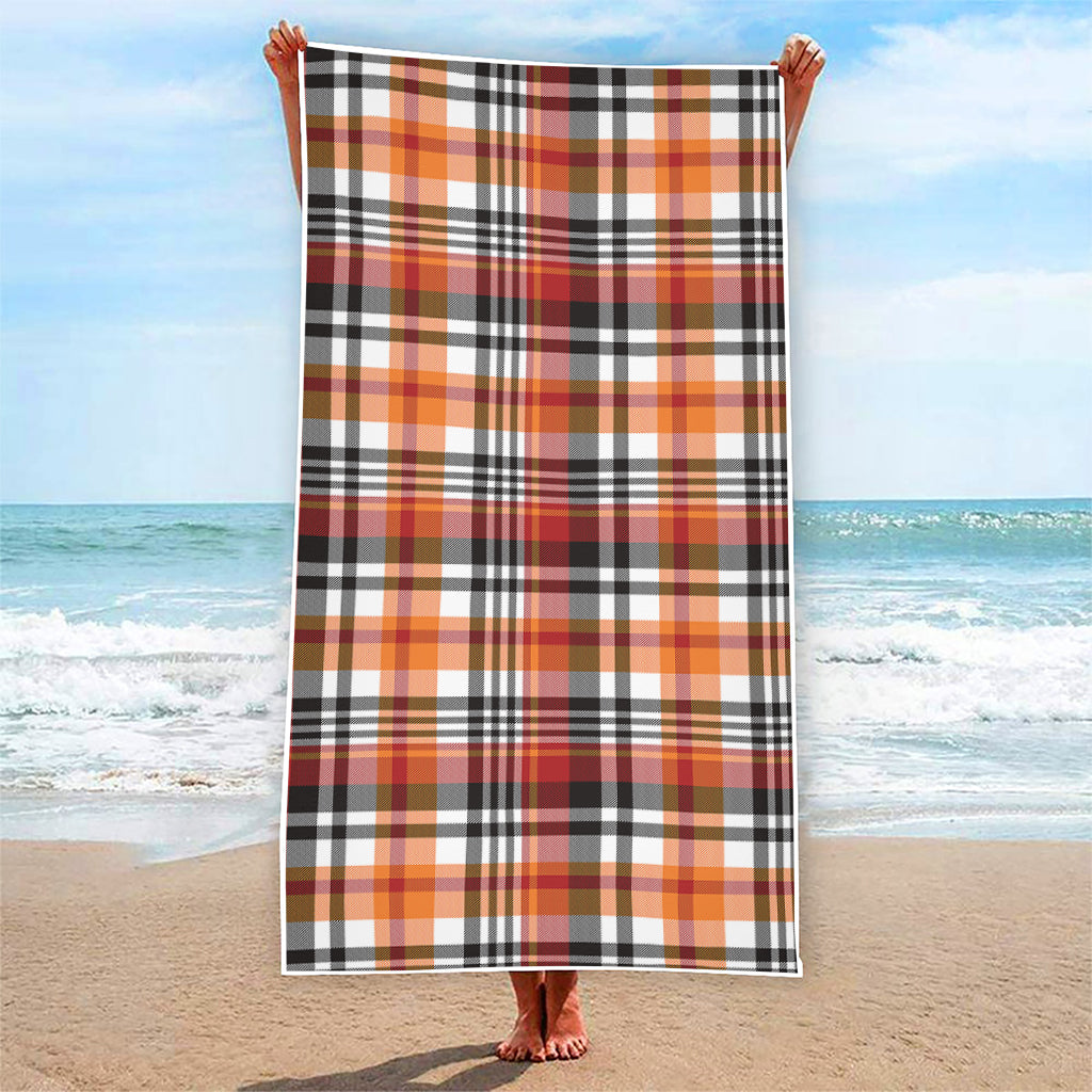 Orange And Black Madras Plaid Print Beach Towel