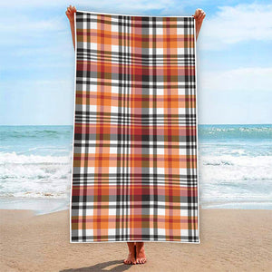 Orange And Black Madras Plaid Print Beach Towel