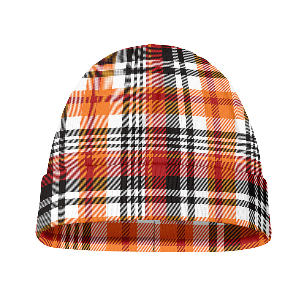 Orange And Black Madras Plaid Print Beanie