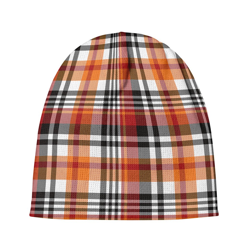 Orange And Black Madras Plaid Print Beanie