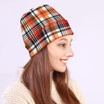 Orange And Black Madras Plaid Print Beanie