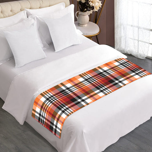 Orange And Black Madras Plaid Print Bed Runner