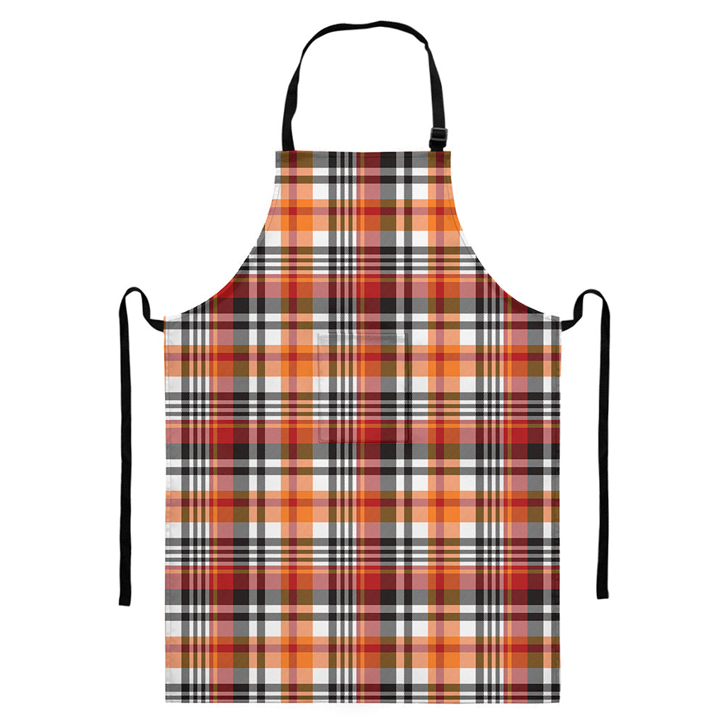 Orange And Black Madras Plaid Print Bib Apron With Pocket