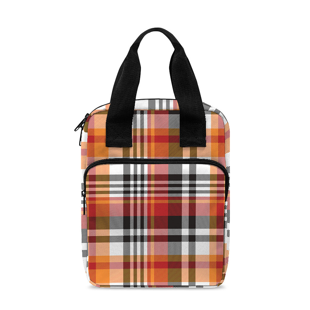 Orange And Black Madras Plaid Print Bible Tote Bag