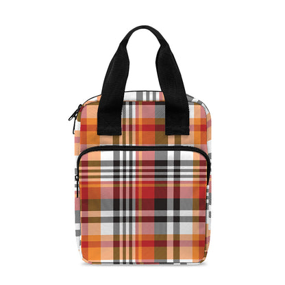 Orange And Black Madras Plaid Print Bible Tote Bag
