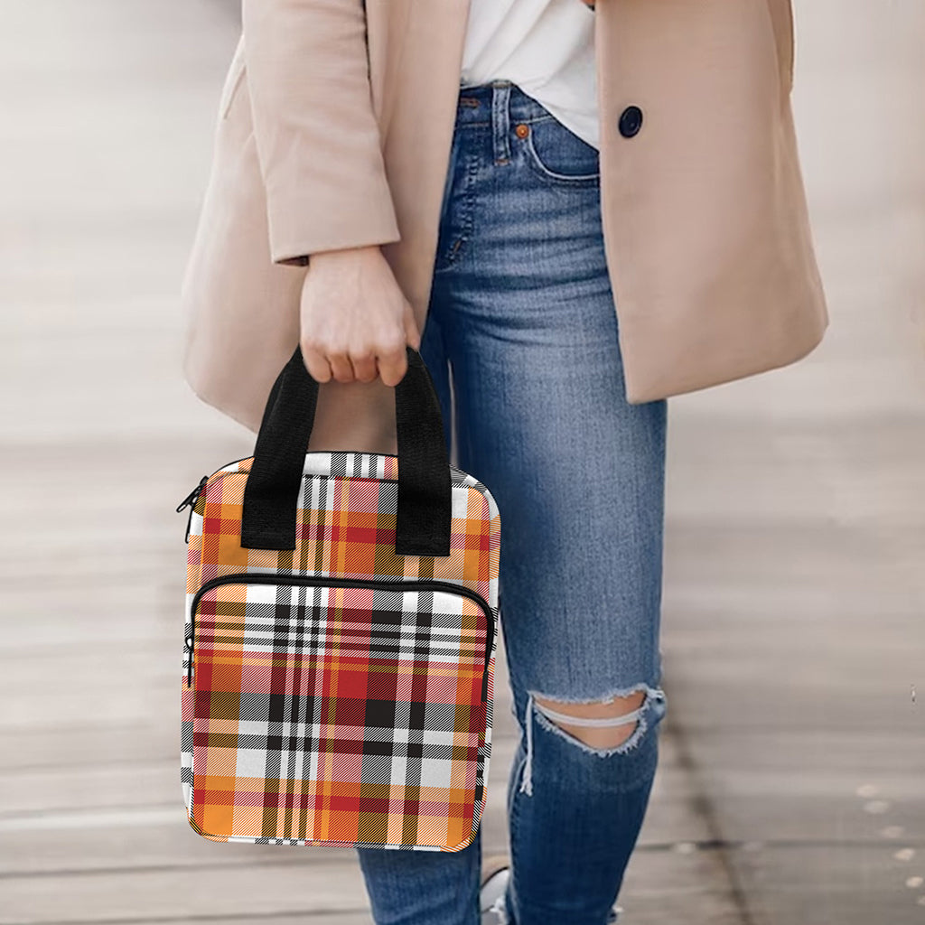 Orange And Black Madras Plaid Print Bible Tote Bag