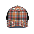 Orange And Black Madras Plaid Print Black Mesh Trucker Hat