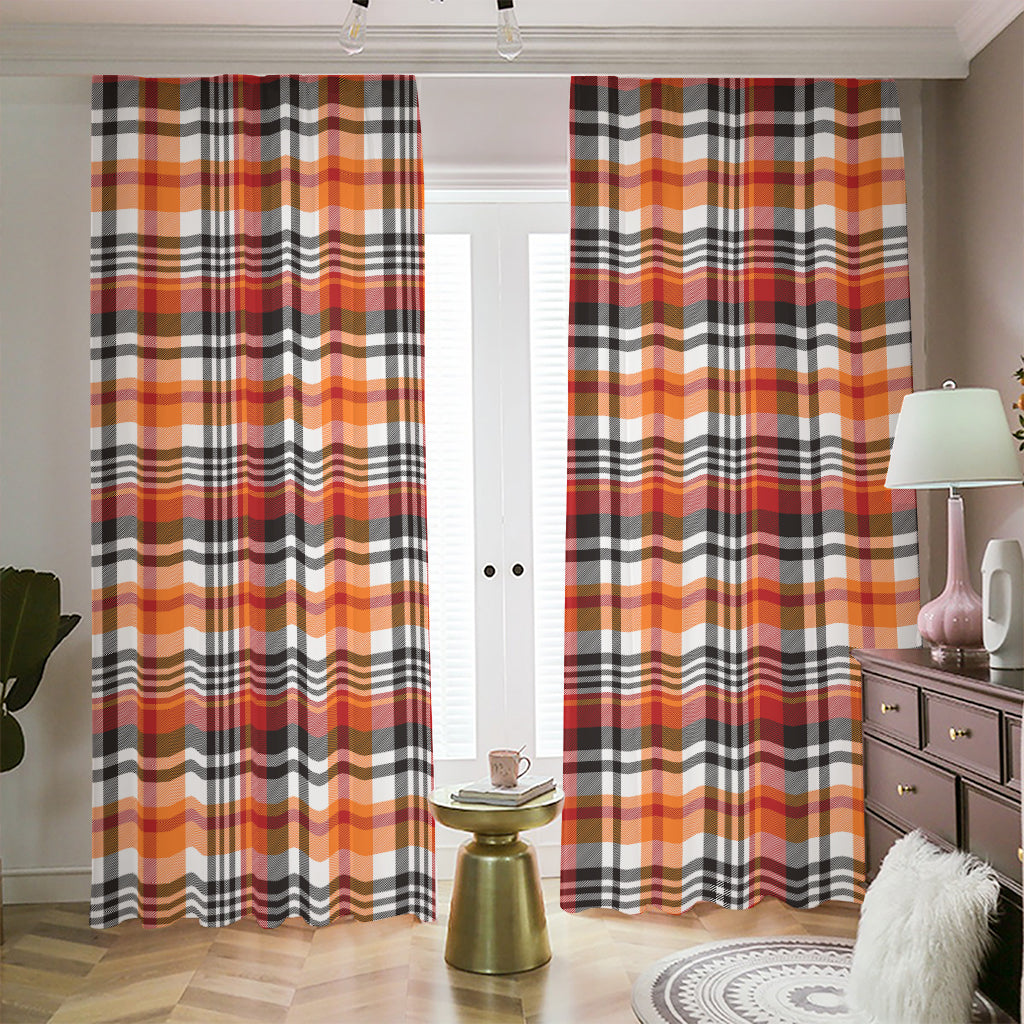 Orange And Black Madras Plaid Print Blackout Pencil Pleat Curtains