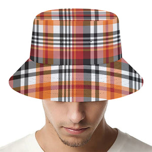 Orange And Black Madras Plaid Print Bucket Hat