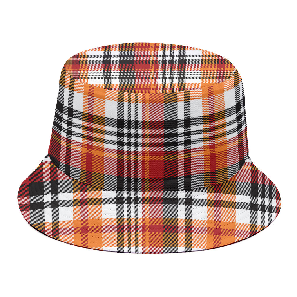 Orange And Black Madras Plaid Print Bucket Hat