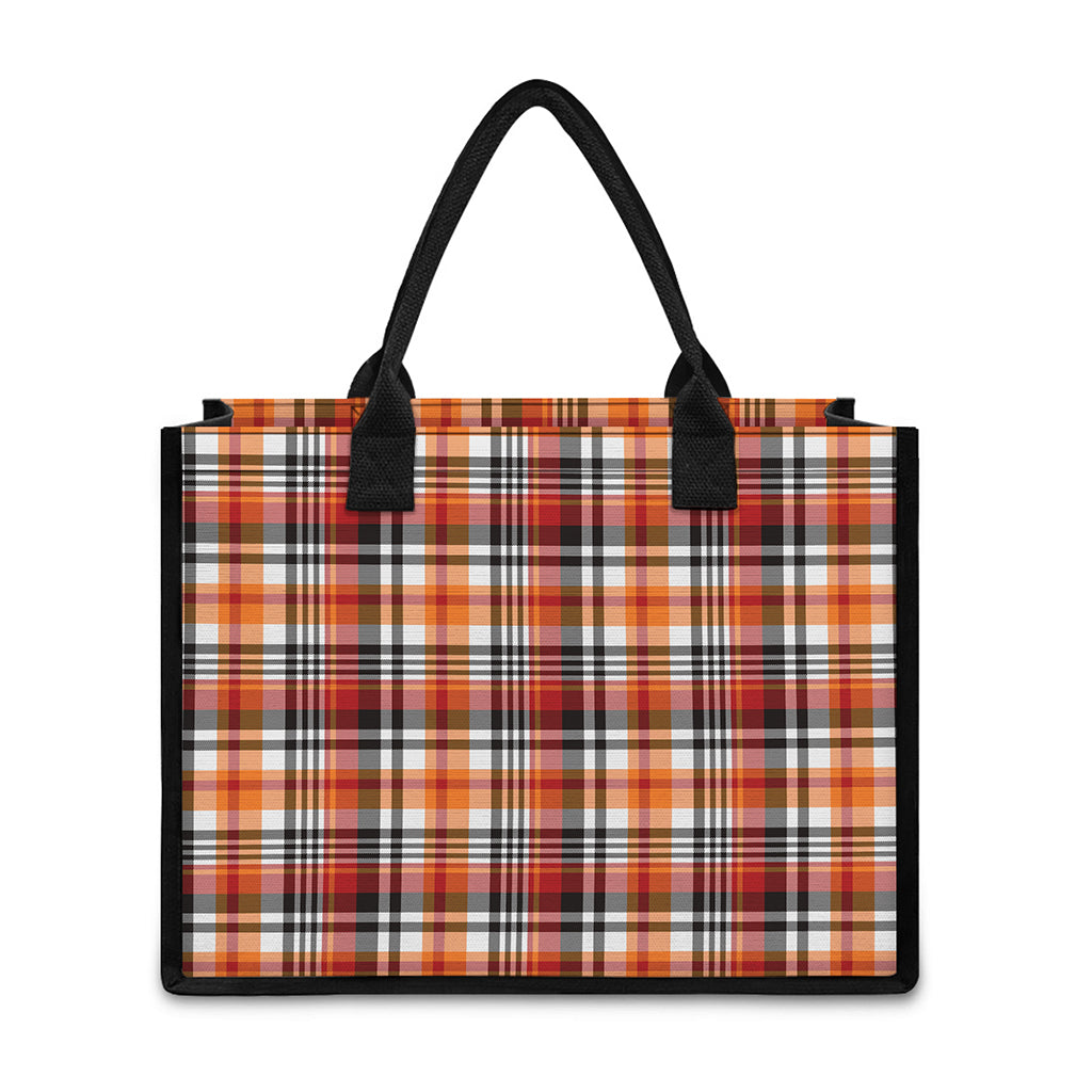 Orange And Black Madras Plaid Print Canvas Tote Bag