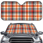 Orange And Black Madras Plaid Print Car Windshield Sun Shade