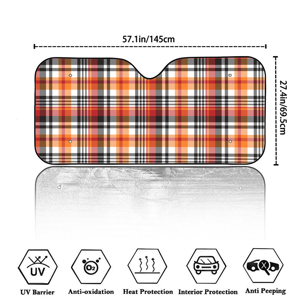 Orange And Black Madras Plaid Print Car Windshield Sun Shade