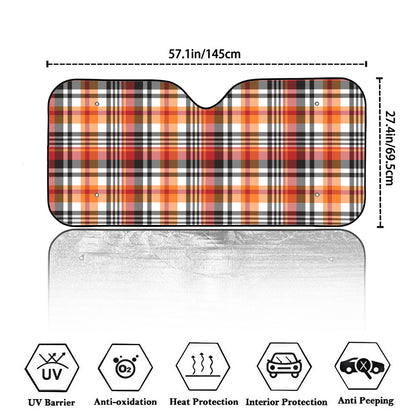 Orange And Black Madras Plaid Print Car Windshield Sun Shade