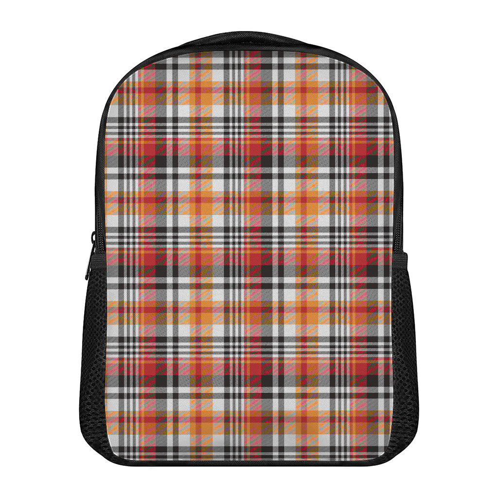 Orange And Black Madras Plaid Print Casual Backpack