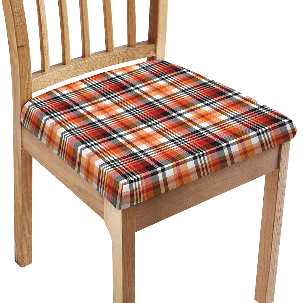 Orange And Black Madras Plaid Print Chair Cushion Cover