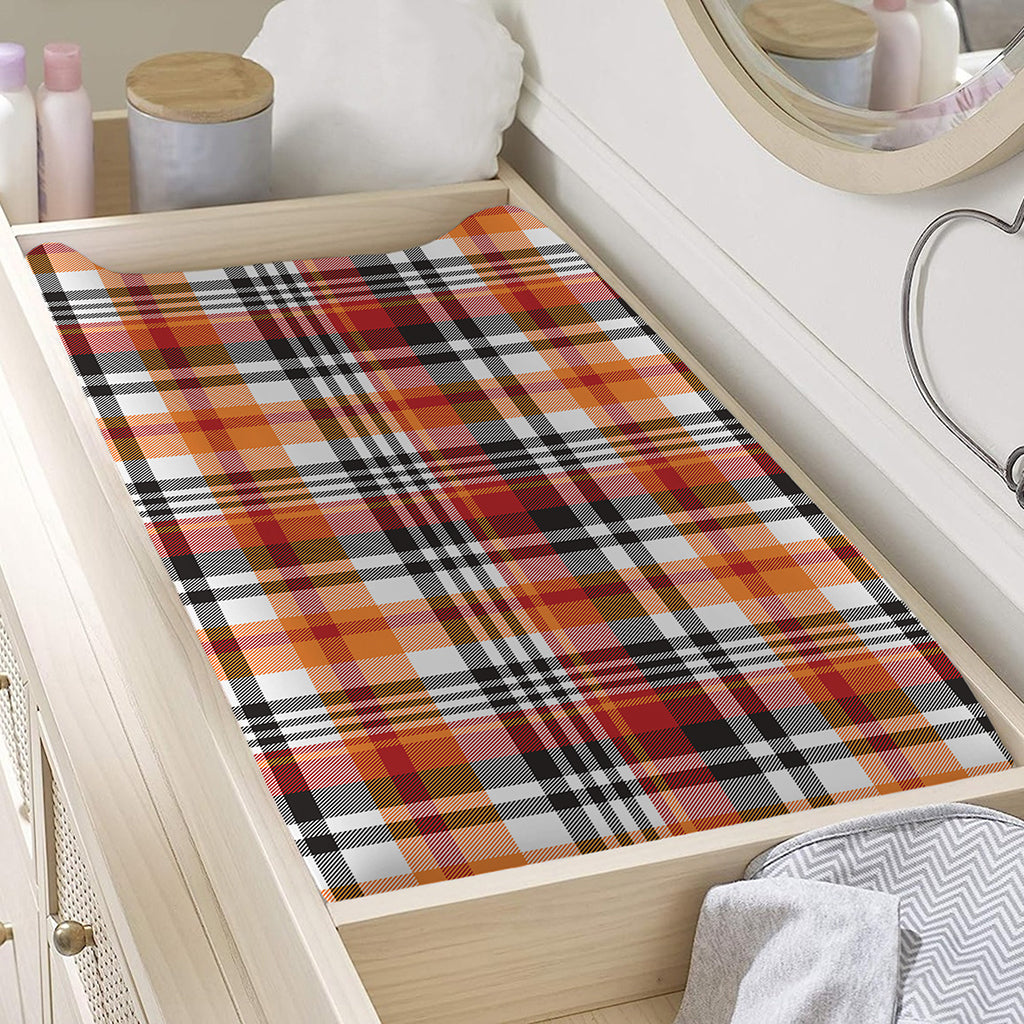 Orange And Black Madras Plaid Print Changing Pad Cover