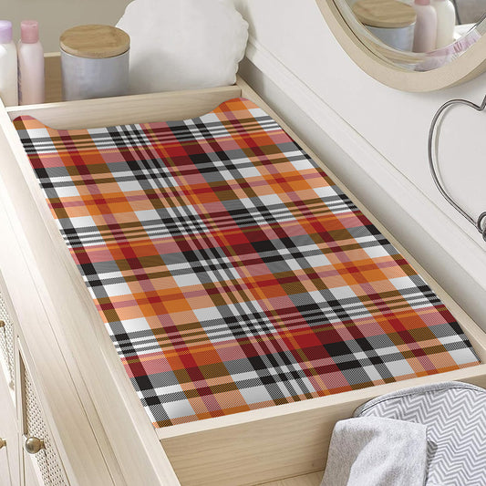 Orange And Black Madras Plaid Print Changing Pad Cover