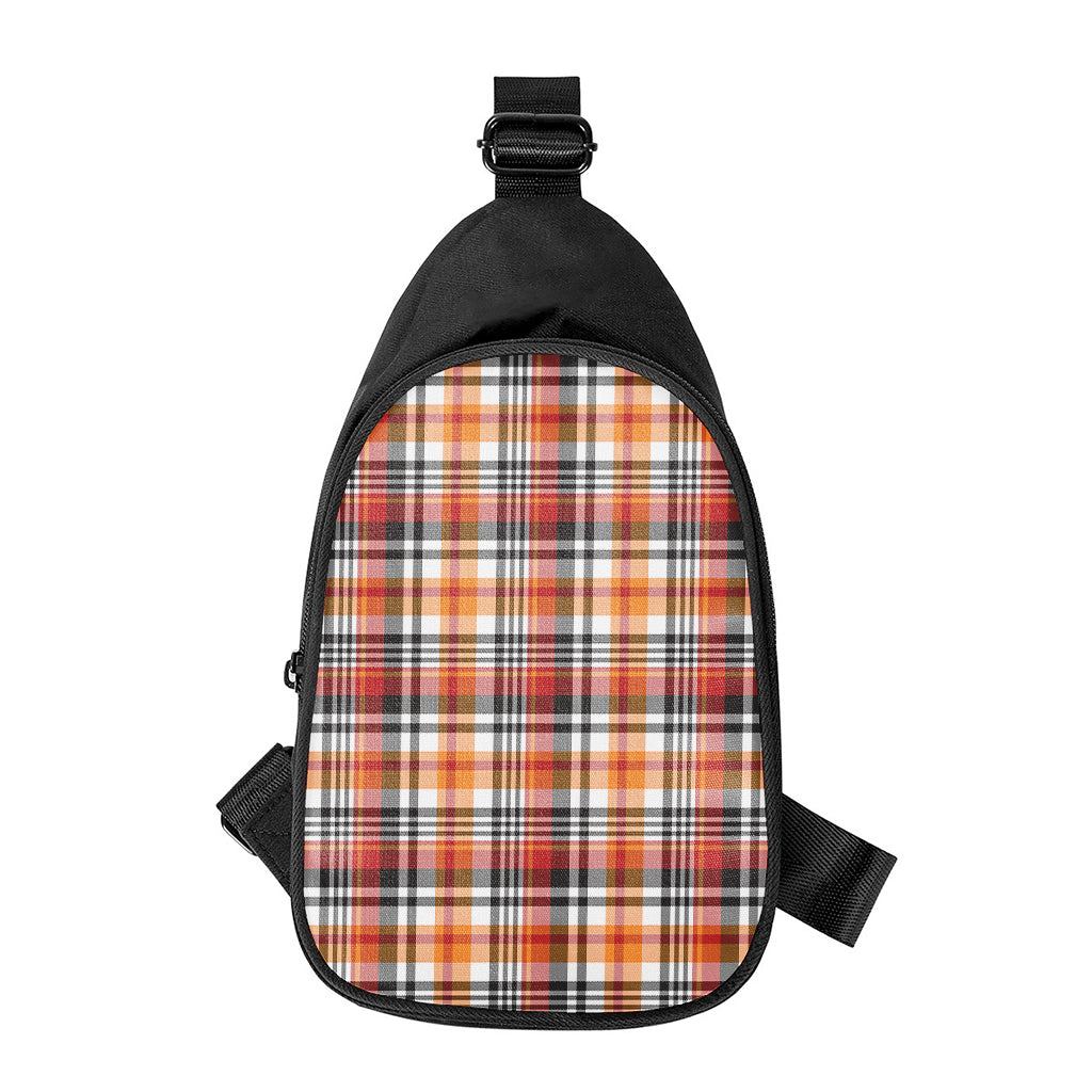 Orange And Black Madras Plaid Print Chest Bag