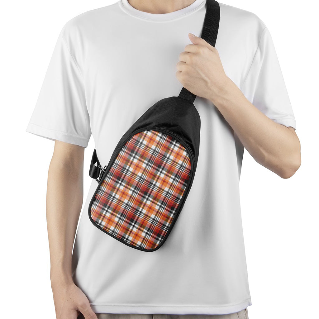 Orange And Black Madras Plaid Print Chest Bag