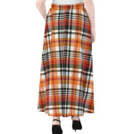 Orange And Black Madras Plaid Print Chiffon Maxi Skirt