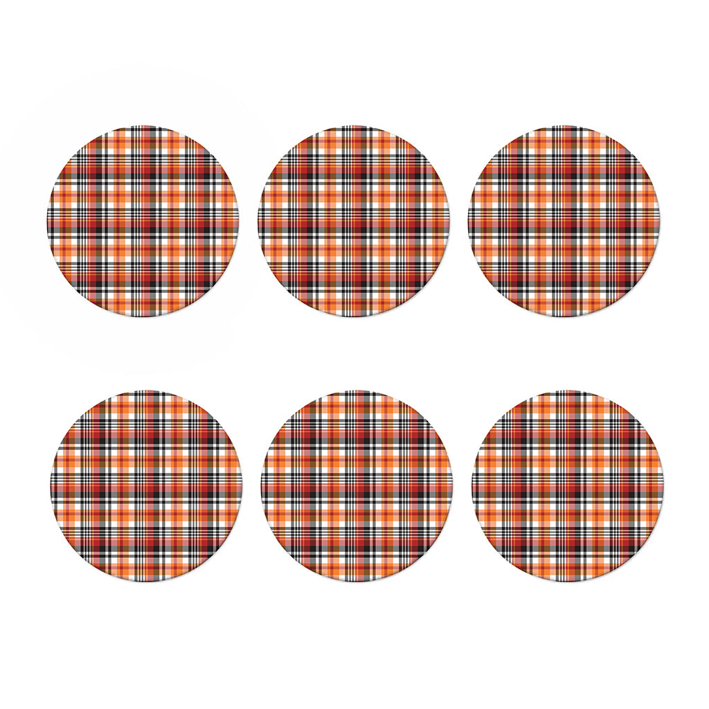 Orange And Black Madras Plaid Print Coaster Set