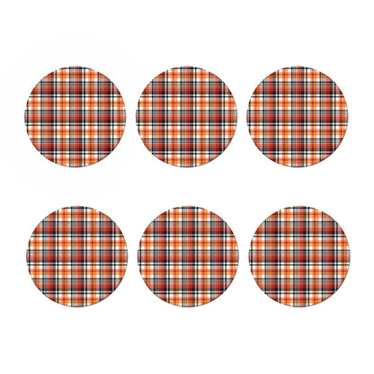 Orange And Black Madras Plaid Print Coaster Set
