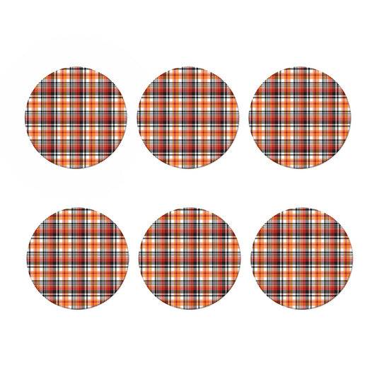 Orange And Black Madras Plaid Print Coaster Set