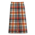 Orange And Black Madras Plaid Print Cotton Front Slit Maxi Skirt