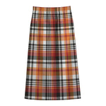 Orange And Black Madras Plaid Print Cotton Front Slit Maxi Skirt