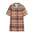 Orange And Black Madras Plaid Print Cotton Hawaiian Shirt