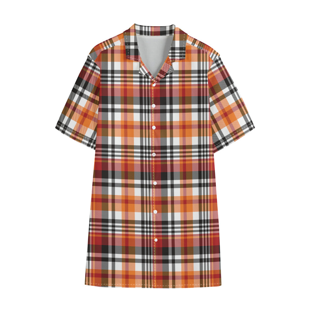 Orange And Black Madras Plaid Print Cotton Hawaiian Shirt