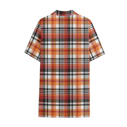 Orange And Black Madras Plaid Print Cotton Hawaiian Shirt