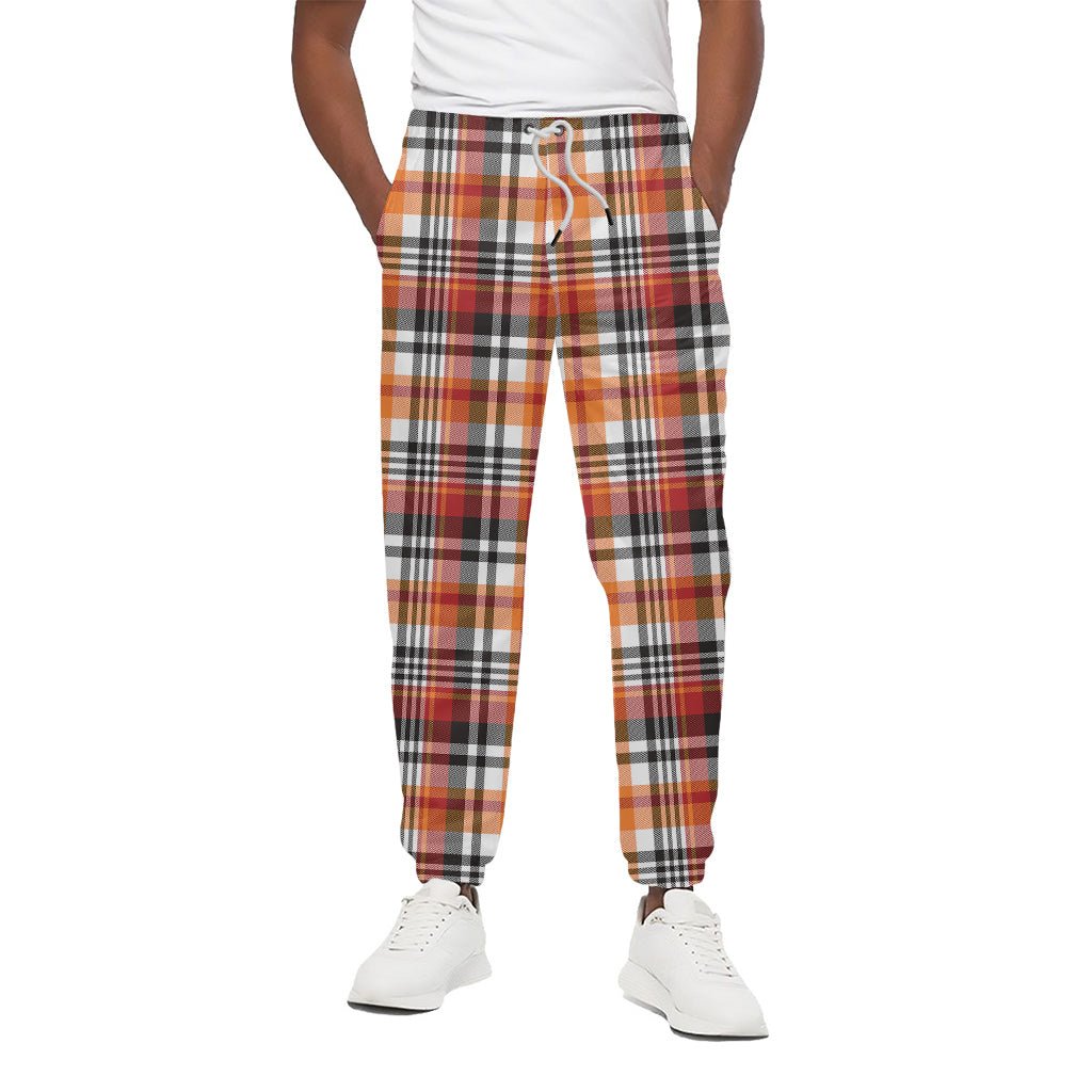 Orange And Black Madras Plaid Print Cotton Pants