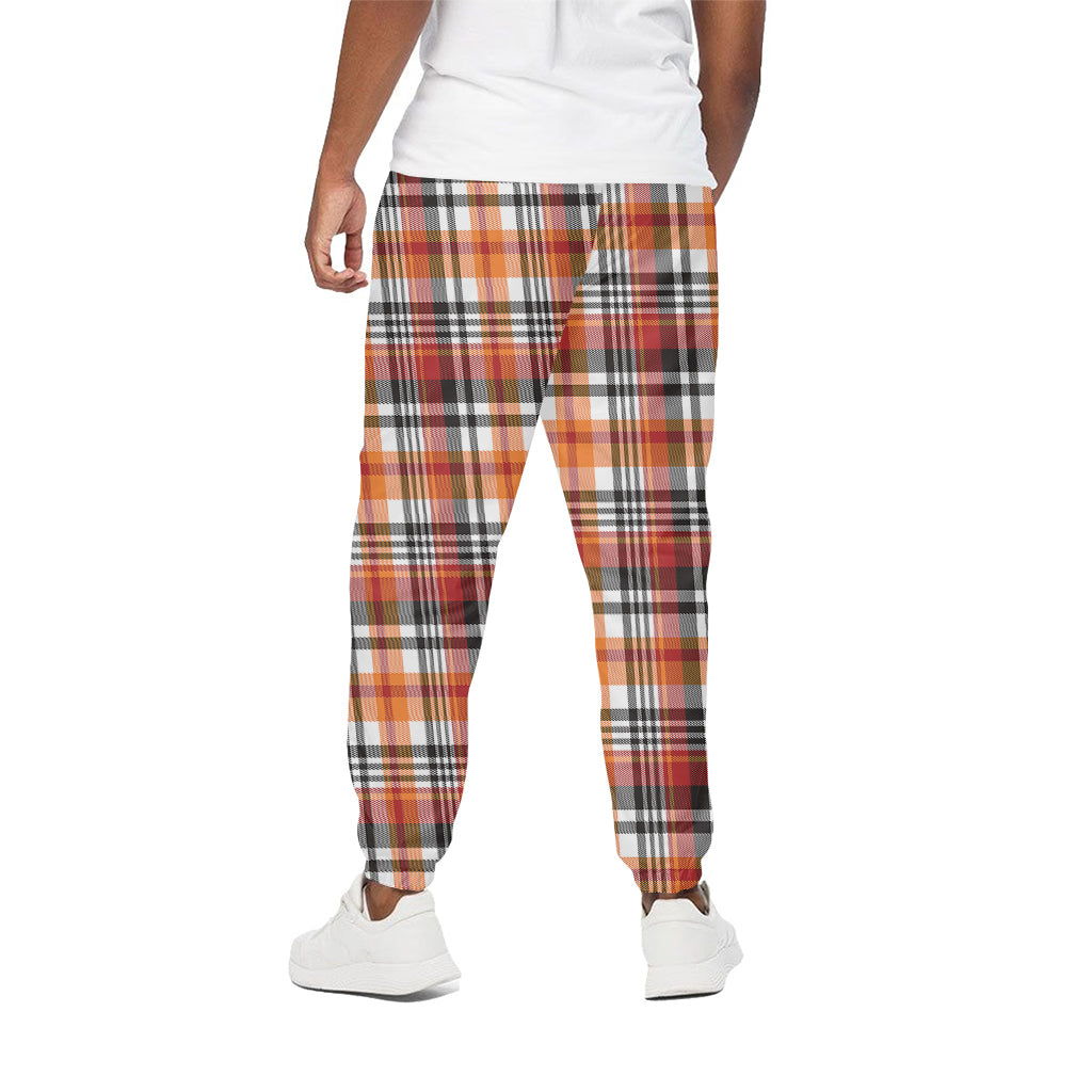 Orange And Black Madras Plaid Print Cotton Pants