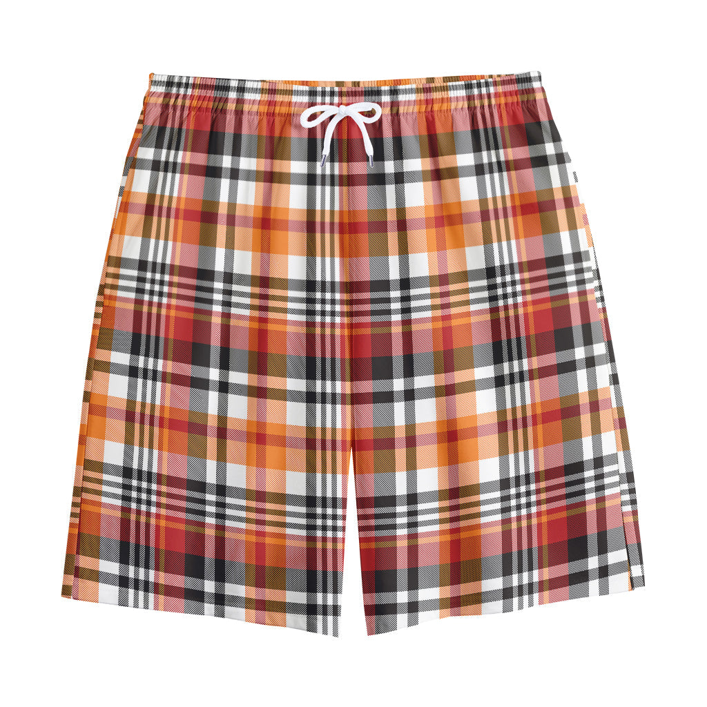 Orange And Black Madras Plaid Print Cotton Shorts