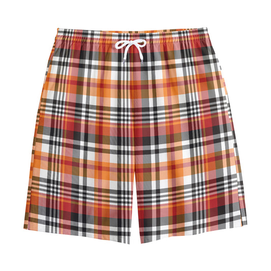 Orange And Black Madras Plaid Print Cotton Shorts