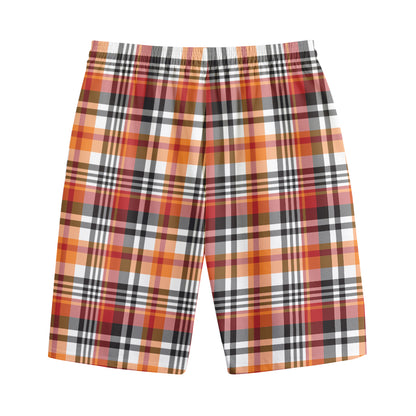 Orange And Black Madras Plaid Print Cotton Shorts