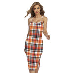 Orange And Black Madras Plaid Print Cross Back Cami Dress