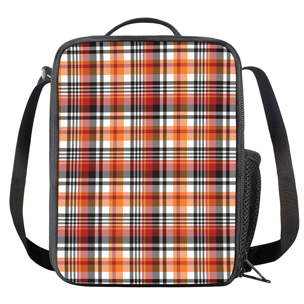 Orange And Black Madras Plaid Print Crossbody Lunch Bag