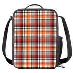 Orange And Black Madras Plaid Print Crossbody Lunch Bag