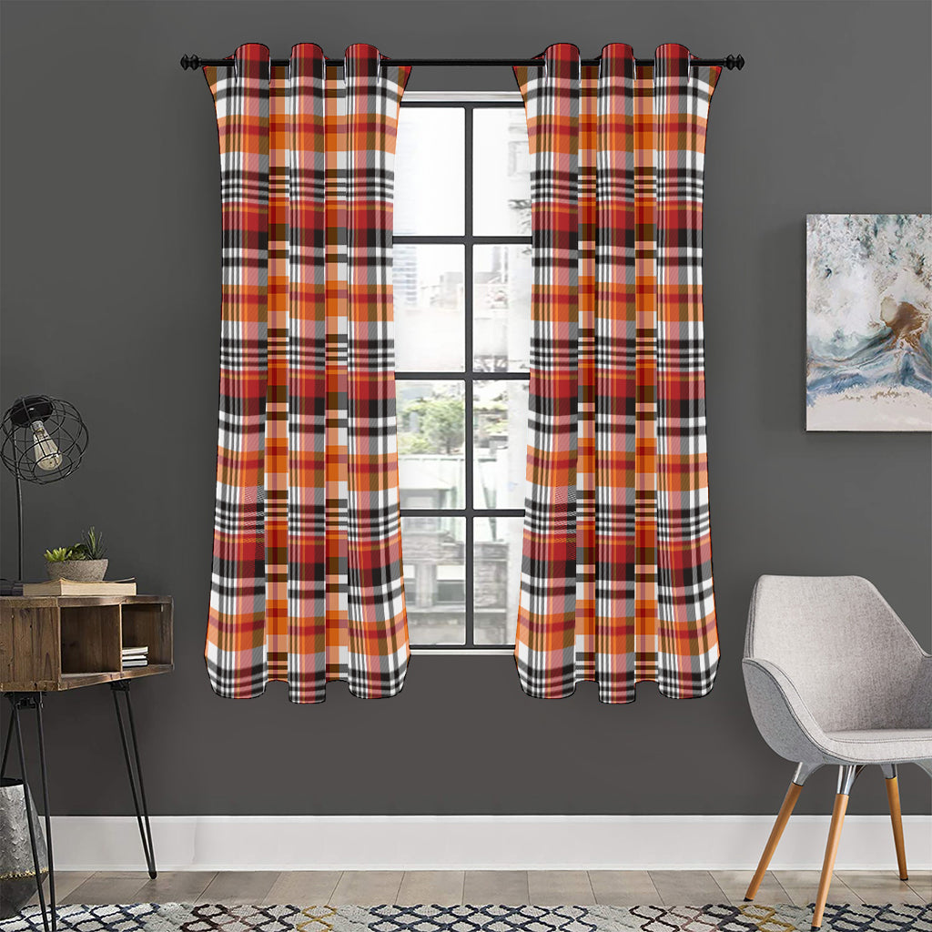 Orange And Black Madras Plaid Print Curtain
