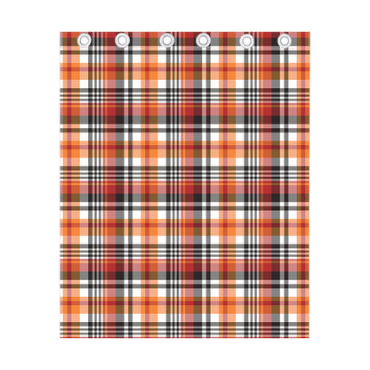 Orange And Black Madras Plaid Print Curtain